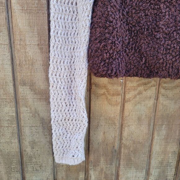 Zara Crotched Knit Fuzzy Crop Top Tan & Brown Womens Size L - Picture 9 of 10